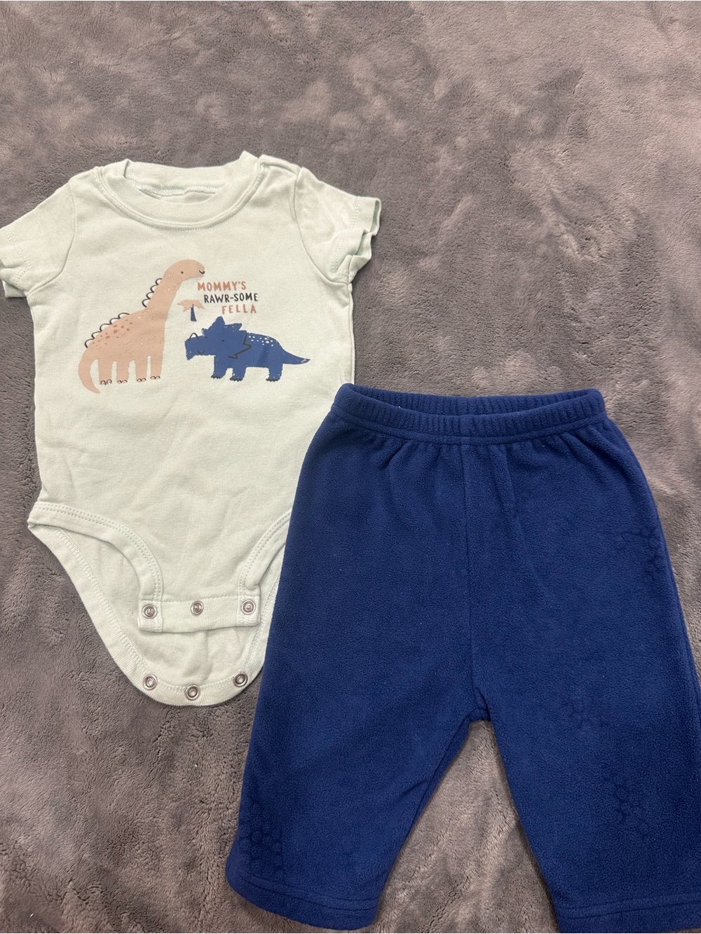 Baby Dino Graphic One-Piece and Navy Pants Set